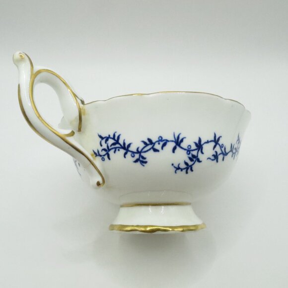 Coalport Cream Soup Bouillon Cup Saucer Set of 2 Blue White Leaves Ivy 5590K - Picture 5 of 15